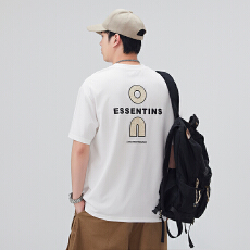 实拍2026夏季新款潮牌印花宽松圆领短袖T恤男