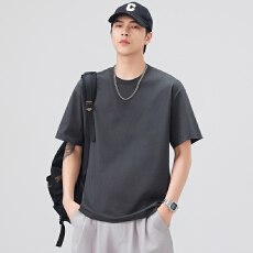 实拍2026夏季潮牌t恤青少年宽松百搭圆领纯色体恤短袖