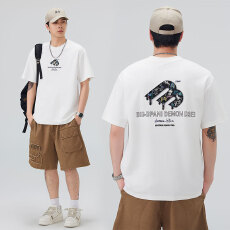 实拍2026夏季新款潮牌印花刺绣短袖t恤男国潮美式宽松T恤上衣