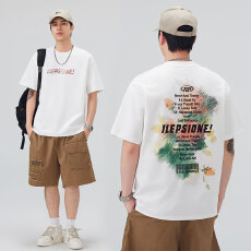 实拍2026夏季新款美式潮牌字母印花休闲体恤宽松潮流重磅T恤男