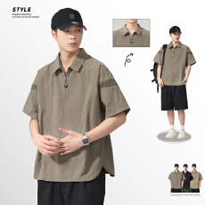 批发实拍2026夏季高端山系户外复古短袖Polo衫男领速干T恤半拉链上衣