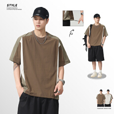 实拍2026夏季新款撞色速干凉感T恤插肩拼接上衣半袖户外运动短袖