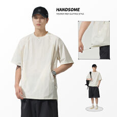 实拍2026夏季新款圆领短袖男薄款T恤透气凉感拼色上衣潮