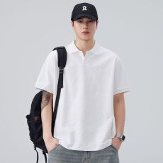 实拍2026夏季新款Polo衫男翻领提花纹理体恤百搭休闲潮牌重磅短袖