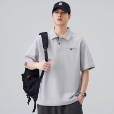 批发实拍2026夏季新款Polo衫短袖男翻领体恤百搭休闲<b class='q'>潮</b>牌重磅弹力T恤