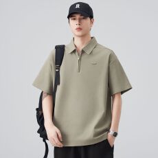 批发实拍2026夏季新款半拉链Polo衫短袖男翻领体恤百搭重磅日系T恤