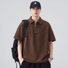 实拍2026夏季新款半拉链Polo衫男翻领体恤百搭休闲潮牌拼接短袖