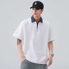 实拍2026夏季新款半拉链Polo衫短袖男翻领重磅体恤百搭简约上衣