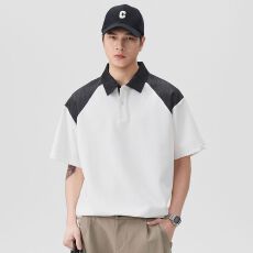 批发实拍2026夏季新款潮牌翻领拼接<b class='q'>Polo</b><b class='q'>衫</b>短袖<b class='q'>男</b>重磅体恤百搭休闲上衣