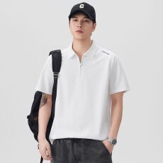 批发实拍2026夏季新款日系简约刺绣<b class='q'>Polo</b><b class='q'>衫</b>短袖<b class='q'>男</b>翻领半拉链体恤上衣