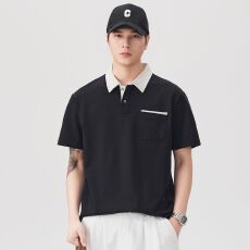 批发短袖<b class='q'>POLO</b><b class='q'>衫</b><b class='q'>男</b>士2026夏季新款百搭日系复古口袋拼色套头宽松五分袖