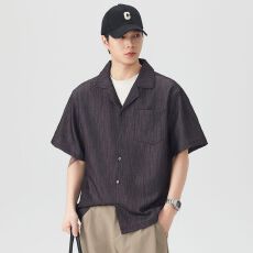 批发实拍2026夏季新款复古简约短袖<b class='q'>衬衫</b>男士日系百搭五分袖<b class='q'>衬衣</b>