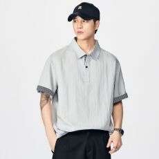 实拍2026夏季新款半纽扣Polo衫短袖男重磅翻领体恤百搭休闲上衣