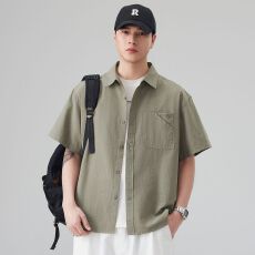 批发日系复古短袖<b class='q'>衬衫</b><b class='q'>男</b>士翻领2026夏季新款潮流百搭休闲<b class='q'>衬衣</b>外套宽松