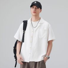 实拍2026夏季新款复古亚麻短袖衬衫男五分袖开衫简约衬衣休闲上衣