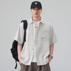 亚麻短袖衬衫男士2026夏季新款日系复古百搭休闲五分袖衬衣外套潮