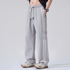 实拍2026夏季新款锦纶直筒速干休闲裤男宽松百搭松紧腰运动裤