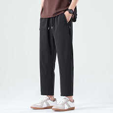 批发实拍2026<b class='q'>夏</b>季新款四面弹直筒九分休闲裤男宽松百搭松紧腰运动裤