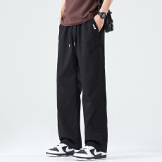 实拍2026新款纯棉弹力直筒休闲裤男宽松百搭松紧腰潮流运动长裤