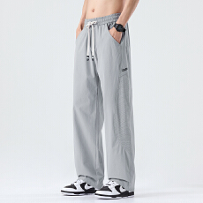 实拍2026夏季新款锦纶透气网洞直筒休闲裤男宽松百搭冰丝运动裤