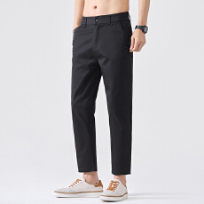 实拍2026夏季新款棉涤九分轻商务休闲裤男宽松百搭半松紧腰裤子