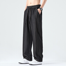 实拍2026夏季新款阳离子明线直筒牛仔裤男复古潮流冰丝凉感裤子