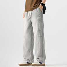 实拍2026夏季新款莱赛尔直筒休闲裤男宽松百搭松紧腰冰感长裤