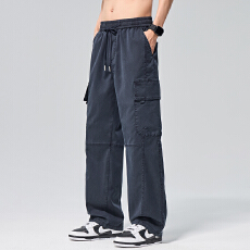 实拍2026夏季新款莱赛尔天丝工装直筒休闲裤男宽松百搭潮流大口袋