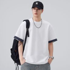 实拍2026夏季新款日系复古短袖T恤男圆领宽松五分袖体恤衫