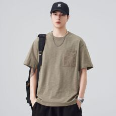 实拍2026夏季新款短袖T恤男刺绣体恤衫百搭圆领五分袖打底潮流