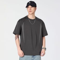 批发实拍2026夏季新款防汗透气短袖T恤男士百搭透气孔拼接凉感体恤衫