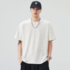 批发实拍2026夏季新款纯色日系复古重磅纹理百搭休闲体恤衫五分袖