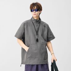 夏季五分袖体恤衫2026夏季新款立领套头短袖T恤宽松日系纯色休闲