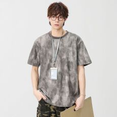 短袖T恤男士2026夏季新款字母扎染印花宽松潮流打底衫青年体恤衫