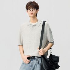 批发亚麻短袖<b class='q'>T</b><b class='q'>恤</b><b class='q'>男士</b>针织衫日系复古老钱风<b class='q'>翻领</b>POLO衫百搭休闲体恤