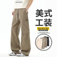批发实拍2026夏季新款男士休闲拼接工装裤抽绳松紧腰头舒适百搭裤子