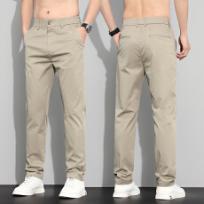 实拍2026夏季新款弹力棉质透气小直筒休闲裤男半松紧通勤轻商务