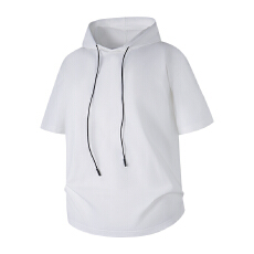 实拍2026夏季新款潮牌简约连帽短袖T恤宽松休闲冰丝半袖上衣