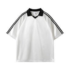 实拍2026夏季新款潮牌撞色拼接翻领短袖V领宽松百搭上衣男