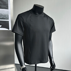 实拍夏季简约高级感坑条肌理圆领T恤男轻熟风透气速干百搭潮短袖