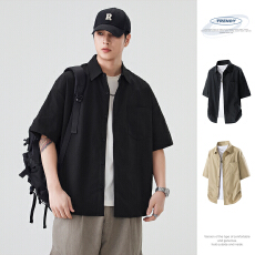 实拍2026夏季新款纯色短袖衬衫男宽松百搭冰感学生半袖衬衣男