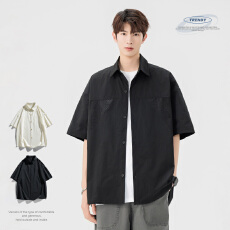 实拍2026夏季新款纯色简约短袖衬衫男宽松百搭冰感青少年衬衣男