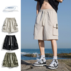 实拍夏季新款潮牌工装五分裤男宽松百搭松紧腰冰感大口袋休闲短裤