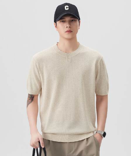 여름 오래된 돈 바람 마 면 반팔 티셔츠 남자 니트 스웨터 라운드 넥 다용도 일본식 레트로 단색 캐주얼 티셔츠