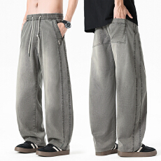 批发实拍2026春夏新款天丝仿牛仔酵洗直筒休闲裤男宽松百搭<b class='q'>松紧</b>腰长裤