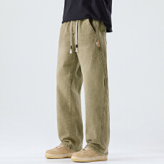 批发实拍2026新款潮牌彩色<b class='q'>牛仔裤</b>宽松百搭<b class='q'>松紧</b>腰直筒休闲裤男