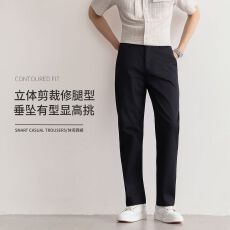批发实拍2026夏季新款棉布直筒<b class='q'>休闲</b>裤男半松紧腰轻<b class='q'>商务</b>通勤长裤