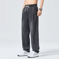 实拍2026夏季新款星空纹莱赛尔阔腿裤顺滑免烫休闲裤男