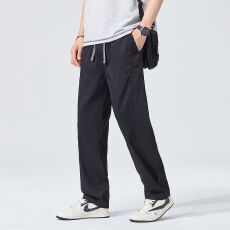 实拍2026夏季新款天丝莱赛尔抗皱垂顺阔腿裤休闲裤男