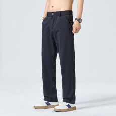 实拍2026夏季新款冰丝通勤百搭轻商务半松紧腰设计休闲裤男